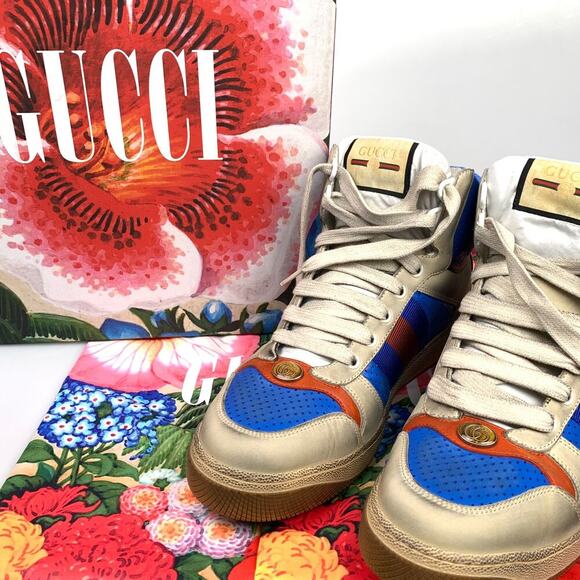 NIB Gucci Men's Screener High-Top Sneakers Leather with Nubuck 8 - Picture 1 of 16